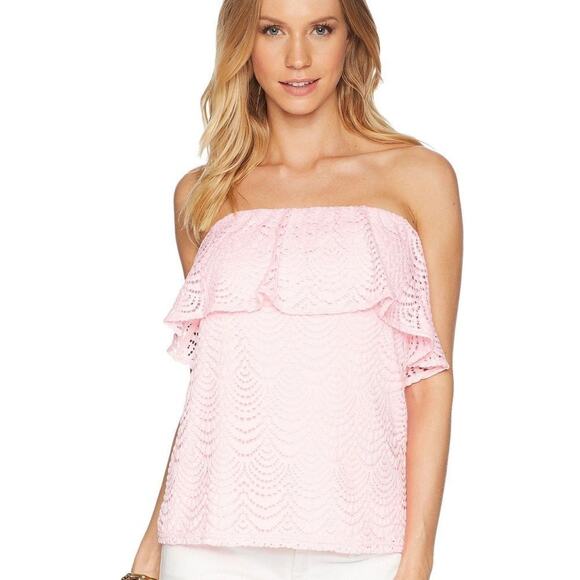 Lilly Pulitzer Wiley Tube Top in Coral Reef Tint Pink, Size Small | Lace Summer - Picture 10 of 11